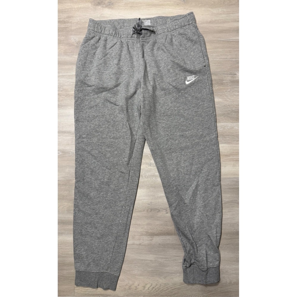 Nike Womens Medium Gray Fleece Jogger Sweatpants Embroidered Swoosh Logo